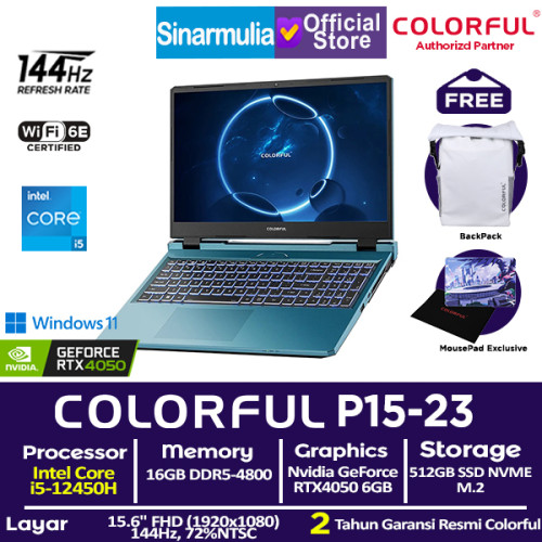 Laptop Gaming COLORFUL EVOL P15-23 i5-12450H RTX4050 512GB SSD 16GB1