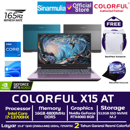 Laptop Gaming COLORFUL EVOL X15 AT i7-13700HX RTX4060 512GB SSD 16GB1