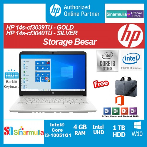 Laptop HP 14s-cf3034TX/cf3035tx i3-1005G1 4GB 512GB SSD 620-2GB WIN102