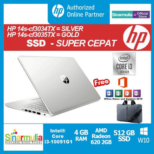 Laptop HP 14s-cf3034TX/cf3035tx i3-1005G1 4GB 512GB SSD 620-2GB WIN101