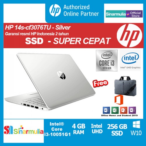 Laptop HP 14s-cf3076TU i3-10051G1 256GB SSD 4GB 14" HD WIN10+OHS