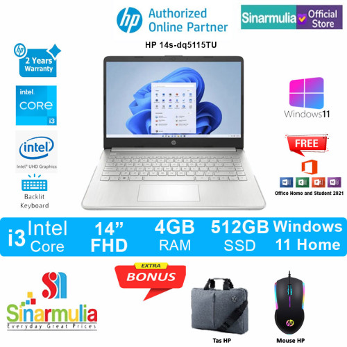 Laptop HP 14s-dq5115TU i3-1215U 512GB SSD 4GB Win11+OHS1