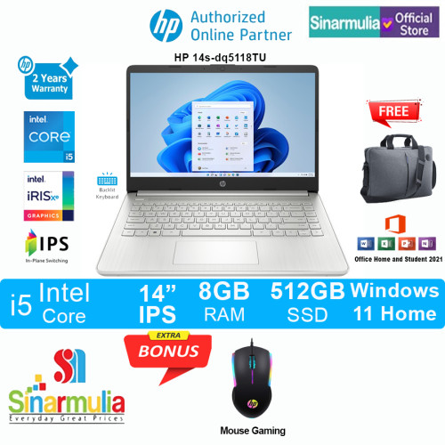 Laptop HP 14S DQ5118TU i5-1235U 512GB 8GB Iris Xe Win11+OHS1