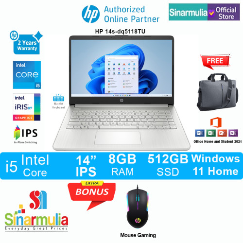 Laptop HP 14S DQ5118TU i5-1235U 512GB 8GB Iris Xe Win11+OHS