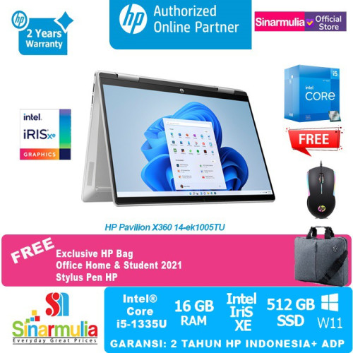 Laptop HP Pavilion X360 14-ek1005TU i5-1335U 512GB SSD 16GB Win+OHS Laptop HP Pavilion X360 14-ek1005TU i5-1335U 512GB SSD 16GB Win+OHS