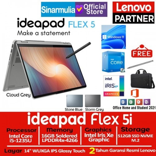 Laptop Lenovo Ideapad Flex 5i i5-1235U 512GB SSD 16GB Iris Xe Windows11 + OHS1