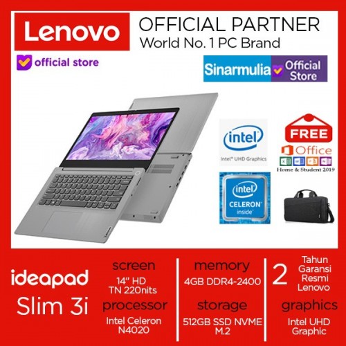 Laptop Lenovo ideapad Slim 3i Celeron N4020 512GB SSD Win101