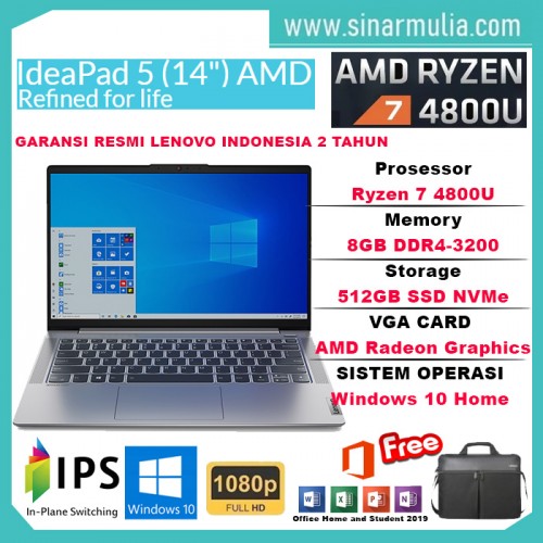 LAPTOP LENOVO IdeaPad Slim 5 Ryzen 7 4800U 512GB SSD 8GB WIN10+OHS1