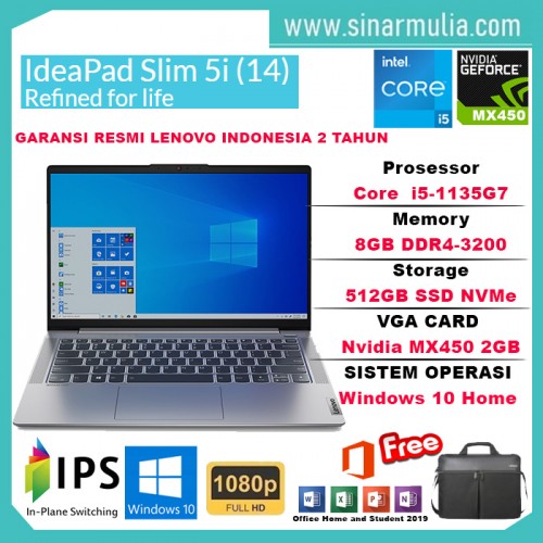 Laptop Lenovo IdeaPad Slim 5i i5-1135G7 8GB MX450 2GB 512GB SSD WIN101