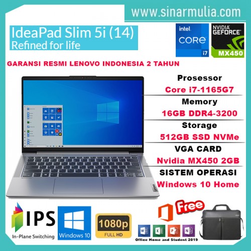 Laptop Lenovo IdeaPad Slim 5i i7-1165G7 16GB 512GB SSD MX450 2GB WIN101