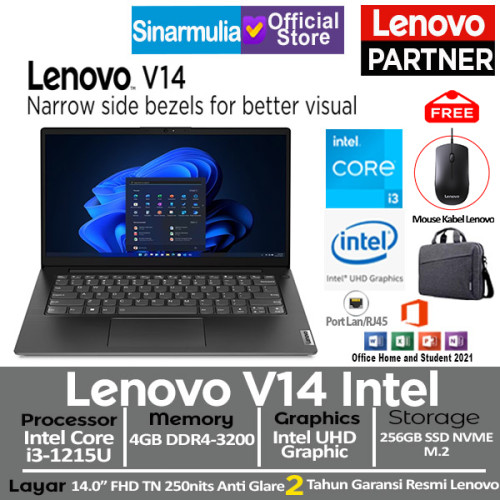Laptop Lenovo V14 i3-1215U 256GB SSD 4GB Win11+OHS1
