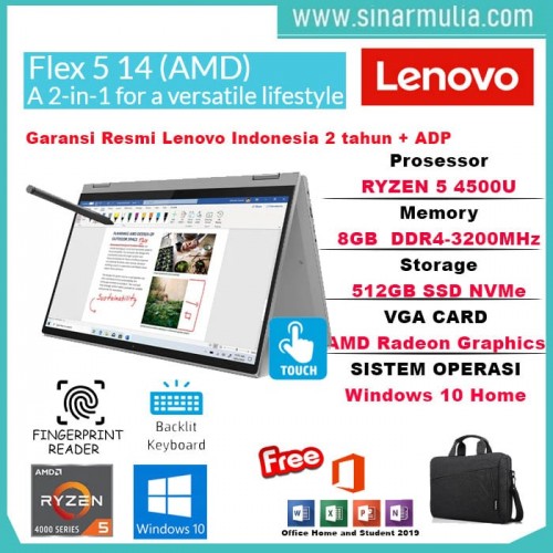 Lenovo Flex 5 14ARE05 Ryzen 5 4500U 8GB 512GB SSD Win10+OHS1