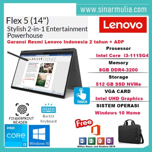 Lenovo Flex 5 i3-1115G4 512GB SSD 8GB Touch IPS Win10+OHS1