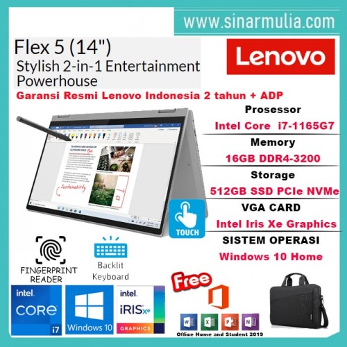 Lenovo Flex 5 i7-1165G7 16GB 512GB SSD NVMe Intel Iris Xe Win10+OHS3