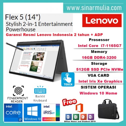 Lenovo Flex 5 i7-1165G7 16GB 512GB SSD NVMe Intel Iris Xe Win10+OHS1