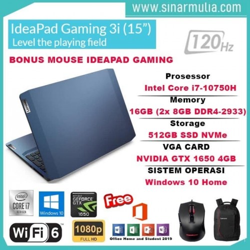 Lenovo Gaming 3i core i7-10750H 16GB 512GB SSD GTX 1650 4GB win101
