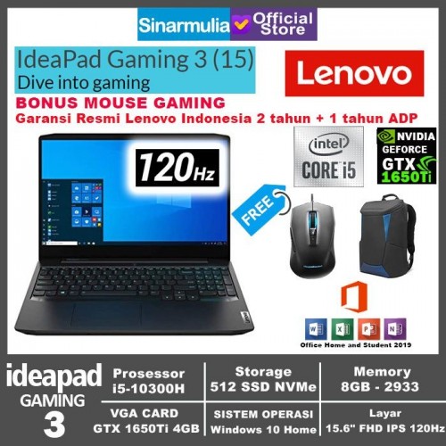 Lenovo Gaming 3i i5-10300H 8GB 512GB SSD 15.6" GTX1650Ti 8 gb Win10+OHS