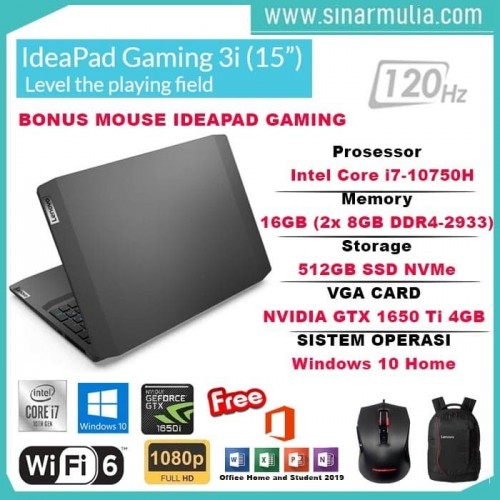 Lenovo Gaming 3i i7-10750H 16GB 512GB SSD 15.6" GTX 1650Ti 4GB win10+OHS1