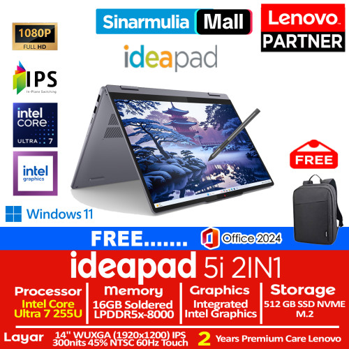 Lenovo Ideapad 5i 2IN1 Ultra 7 255U 512GB SSD 16GB WUXGA IPS Touch Win11+OHS