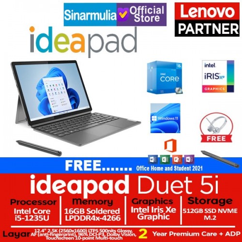 Lenovo IdeaPad Duet 5i i5-1235U 512GB SSD 16GB Iris Xe Windows11 + Office Home Students