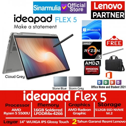 Lenovo IdeaPad Flex 5 Ryzen 5 5500U 512GB SSD 16GB Touch Windows11 + OHS
