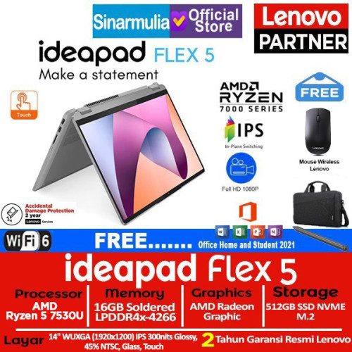 Lenovo IdeaPad Flex 5 Ryzen 5 7530U 512GB SSD 16GB WIN+OHS TOUCH1