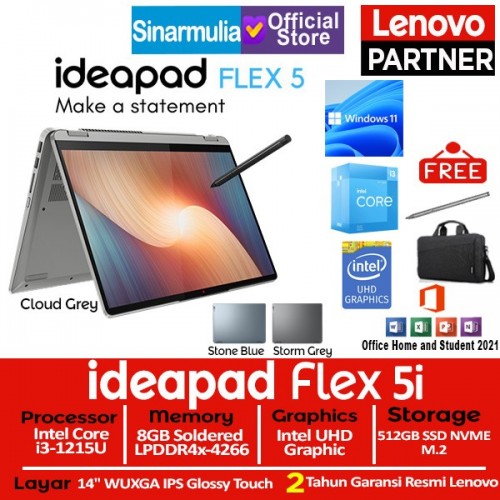 Lenovo Ideapad Flex 5i i3-1215U 512GB SSD 8GB Windows11 + OHS