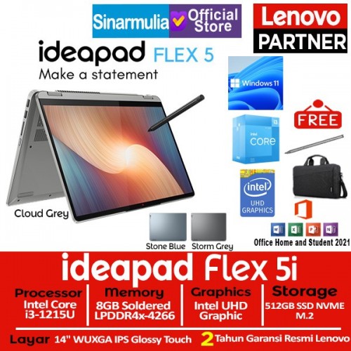 Lenovo Ideapad Flex 5i i3-1215U 512GB SSD 8GB Windows11 + OHS1