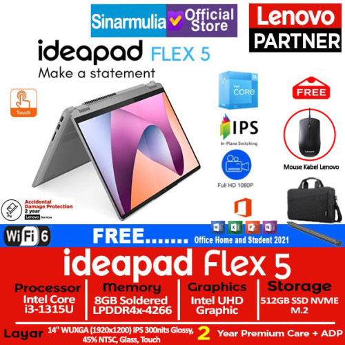 Lenovo Ideapad Flex 5i i3-1315U 512GB SSD 8GB Win11+OHS1