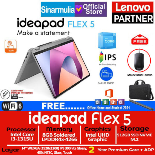 Lenovo Ideapad Flex 5i i3-1315U 512GB SSD 8GB Win11+OHS