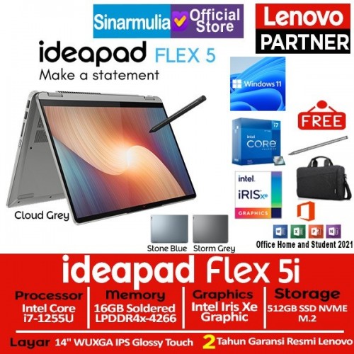 Lenovo Ideapad Flex 5i i7-1255U 512GB SSD 16GB Iris Xe Windows11 + OHS