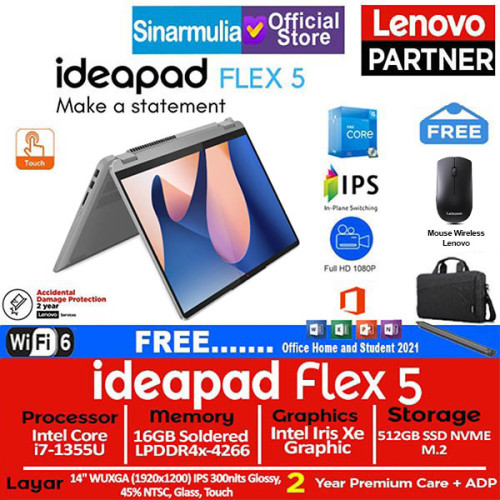 Lenovo Ideapad Flex 5i i7-1355U 512GB SSD 16GB Win+OHS Touch1