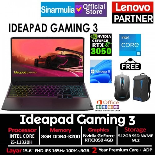 Lenovo IdeaPad Gaming 3i i5-11320H RTX3050 512GB SSD 8GB 100%sRGB Windows11 + OHS