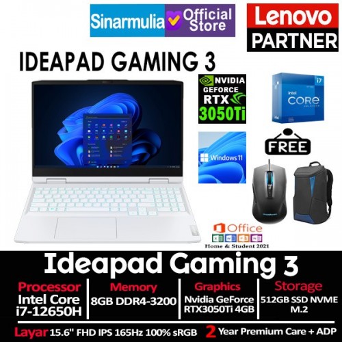 Lenovo Ideapad Gaming 3i i7-12650H RTX3050Ti 512GB SSD 8GB Windows11 + OHS