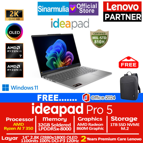 Lenovo Ideapad Pro 5 Ryzen AI 7 350 1TB SSD 32GB 2.8K OLED 100%sRGB 120Hz Win11+OHS