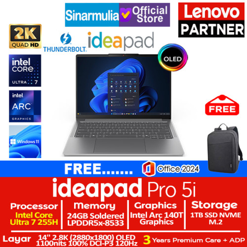 Lenovo Ideapad Pro 5i Ultra 7 255H 1TB SSD 24GB 2.8K OLED 100%sRGB 120Hz Win11+OHS Lenovo Ideapad Pro 5i Ultra 7 255H 1TB SSD 24GB 2.8K OLED 100%sRGB 120Hz Win11+OHS
