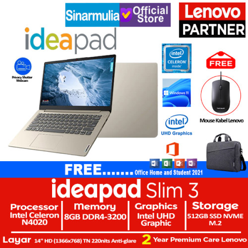 Lenovo Ideapad Slim 1 Celeron N4020 512GB SSD 8GB WIN 11+OHS1