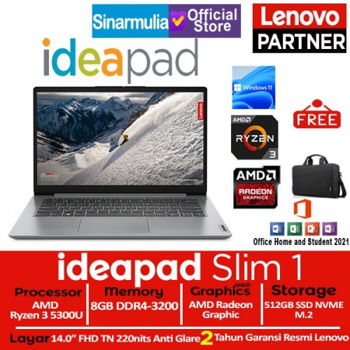 Lenovo Ideapad Slim 1 Ryzen 3 5300U 512GB SSD 8GB Windows11 + OHS