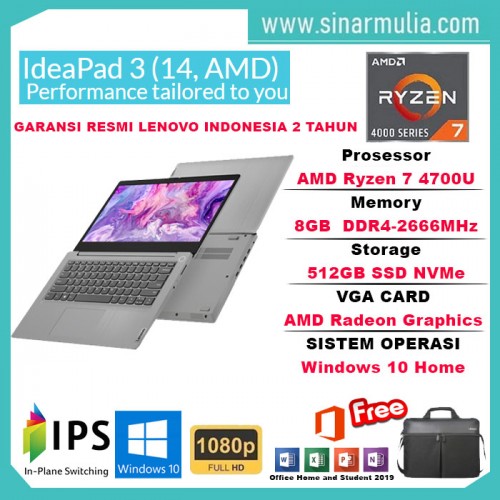 Lenovo ideapad Slim 3 AMD Ryzen 7 4700U 8GB 512GB SSD Win10+OHS1