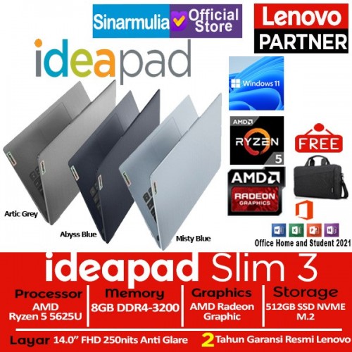 Lenovo IdeaPad Slim 3 Ryzen 5 5625U 512GB SSD 8GB Windows11 + OHS