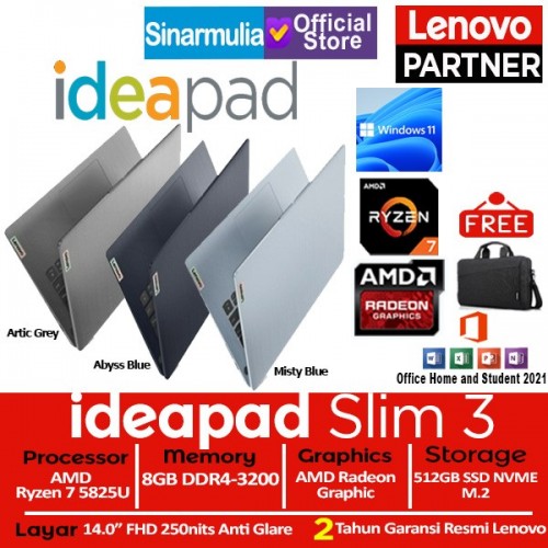 Lenovo IdeaPad Slim 3 Ryzen 7 5825U 512GB SSD 8GB Windows11 + OHS7
