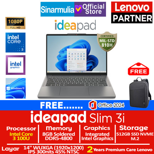 Lenovo Ideapad Slim 3i Core 3 100U 512GB SSD 8GB IPS WUXGA Win11+OHS Lenovo Ideapad Slim 3i Core 3 100U 512GB SSD 8GB IPS WUXGA Win11+OHS