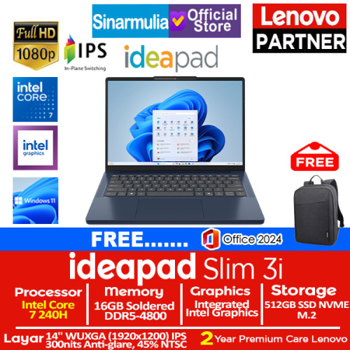 Lenovo Ideapad Slim 3i Core 7 240H 512GB SSD 16GB WUXGA IPS Win11+OHS