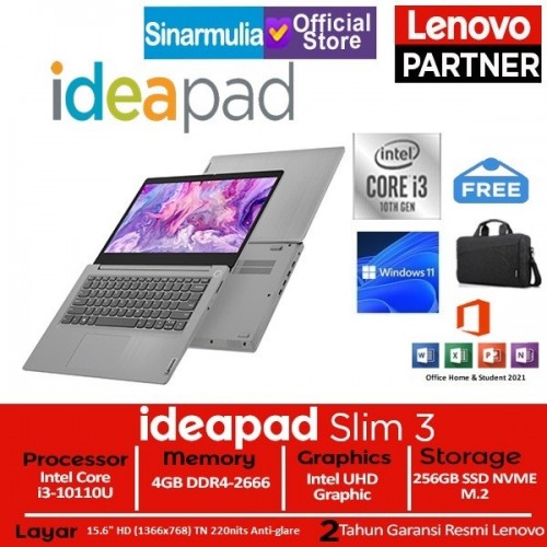 Lenovo Ideapad Slim 3i i3-10110U 256GB SSD 4GB 15.6" Windows11 + OHS