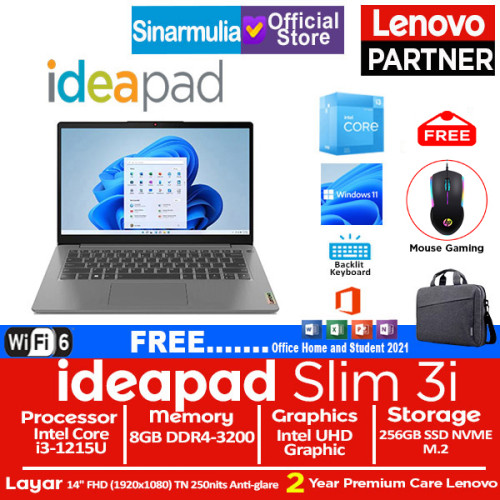 Lenovo Ideapad Slim 3i i3-1215U 256GB SSD 8GB FHD Win11+OHS
