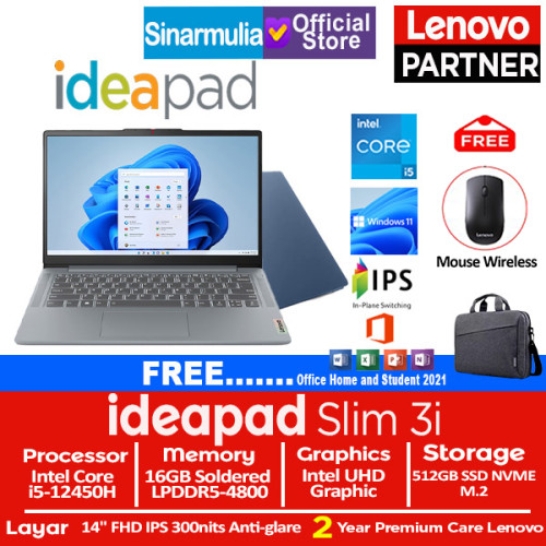 Lenovo Ideapad Slim 3i i5-12450H 512GB SSD 16GB IPS Win11+OHS1