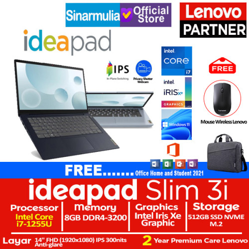 Lenovo Ideapad Slim 3i i7-1255U 512GB SSD 8GB IPS Win11+OHS1