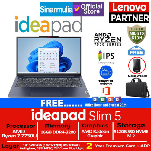 Lenovo IdeaPad Slim 5 Ryzen 7 7730U 512GB SSD 16GB WIN11+OHS1