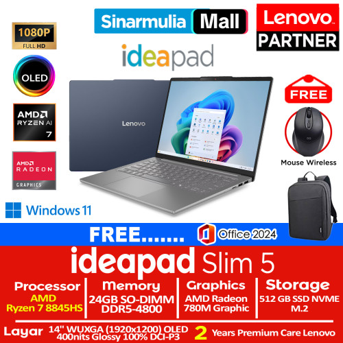 Lenovo Ideapad Slim 5 Ryzen 7 8845HS 512GB SSD 24GB WUXGA OLED 100%sRGB Win11+OHS