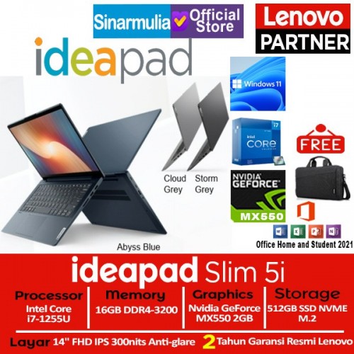Lenovo Ideapad Slim 5i i7-1255U 512GB SSD 16GB MX550 Windows11 + OHS1